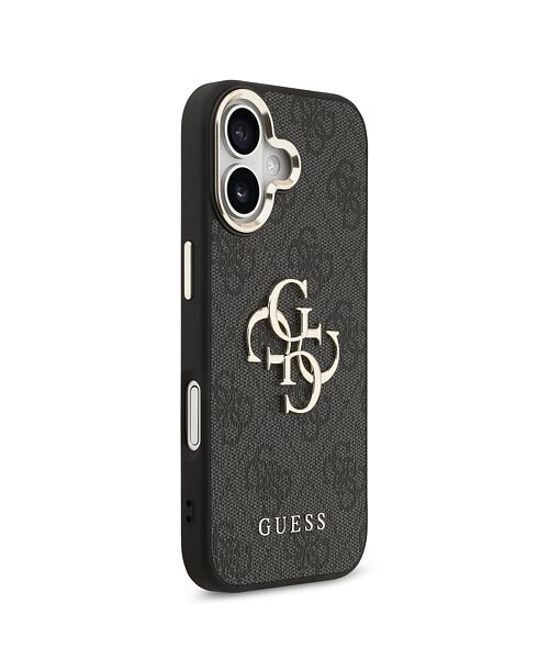Guess PU Leather 4G Metal Logo Gold Frame Zadní Kryt pro iPhone 17 Black