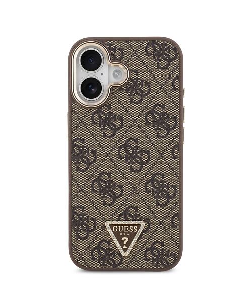 Guess PU Leather 4G Strass Triangle Logo Gold Frame MagSafe Zadní Kryt pro iPhone 17 Brown