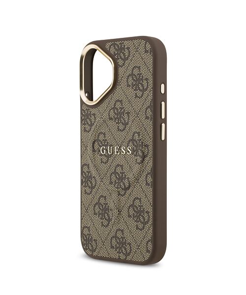 Guess PU Leather 4G Gold Frame MagSafe Zadní Kryt pro iPhone 17 Brown