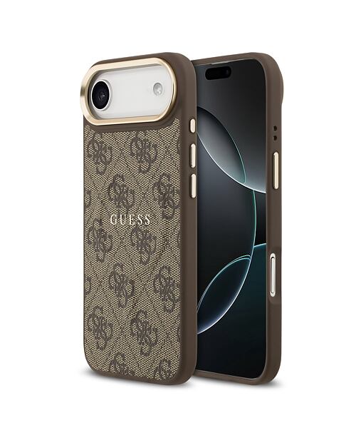 Guess PU Leather 4G Gold Frame MagSafe Zadní Kryt pro iPhone Air Brown