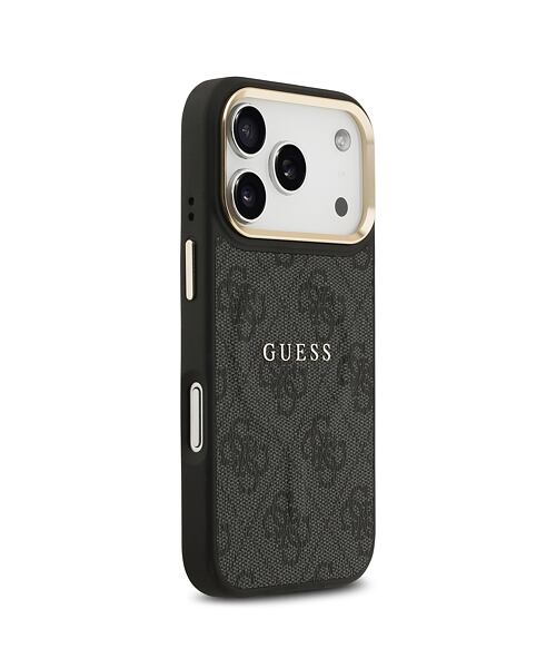 Guess PU Leather 4G Gold Frame MagSafe Zadní Kryt pro iPhone 17 Pro Black