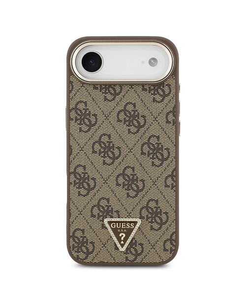 Guess PU Leather 4G Strass Triangle Logo Gold Frame MagSafe Zadní Kryt pro iPhone Air Brown