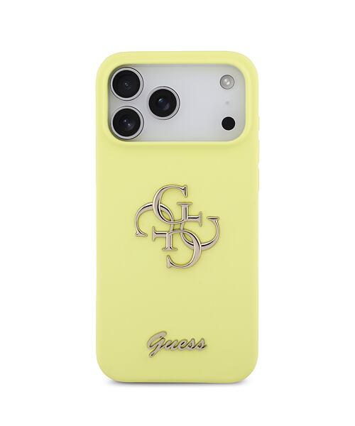 Guess Liquid Silicone 4G Metal Logo Zadní Kryt pro iPhone 17 Pro Max Yellow