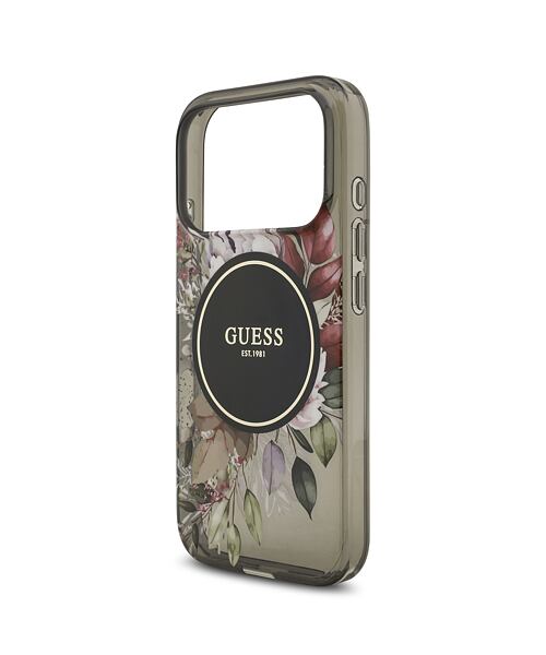 Guess IML Flowers Strap MagSafe Zadní Kryt pro iPhone 17 Pro Black