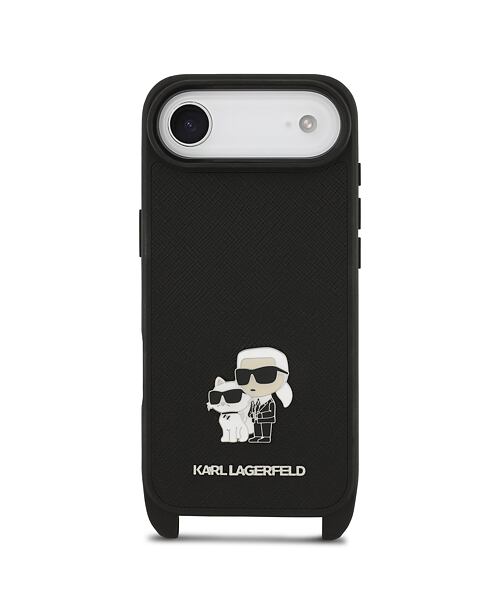 Karl Lagerfeld Saffiano Crossbody Popruh Metal Karl and Choupette Zadní Kryt pro iPhone Air Black