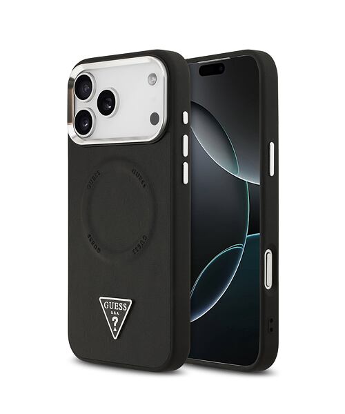 Guess PU Leather Triangle Logo MagSafe Zadní Kryt pro iPhone 17 Pro Black
