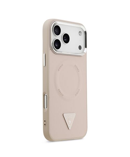 Guess PU Leather Triangle Logo MagSafe Zadní Kryt pro iPhone 17 Pro Pink