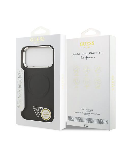 Guess PU Leather Triangle Logo MagSafe Zadní Kryt pro iPhone 17 Pro Max Black