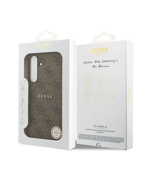 Guess PU Leather 4G Colored Ring MagSafe Zadní Kryt pro Samsung Galaxy S25 FE Brown