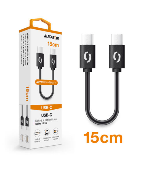 Datový kabel ALIGATOR POWER USB-C/USB-C 15cm, černý