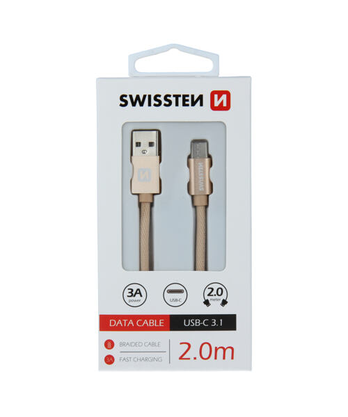 DATOVÝ KABEL SWISSTEN TEXTILE USB / USB-C 2,0 M ČERVENÝ