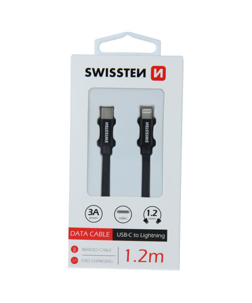 DATOVÝ KABEL SWISSTEN TEXTILE USB-C / LIGHTNING 1,2 M ŠEDÝ
