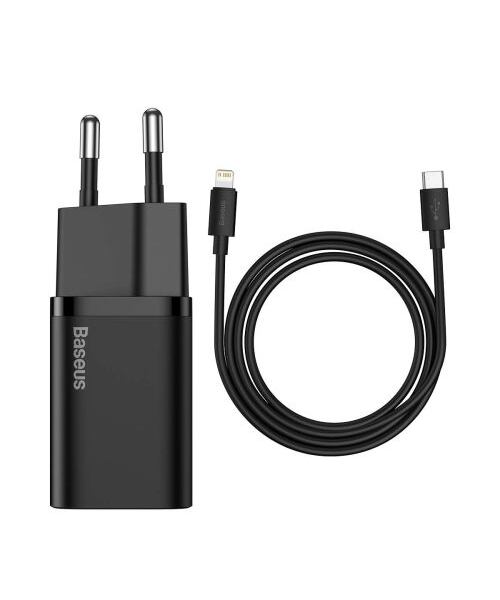 Baseus rychlonabíječka do sítě Super Si USB-C PD QC 20W černá s kabelem USB-C/Lightning 1m