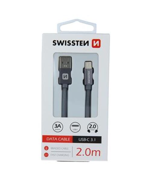 DATOVÝ KABEL SWISSTEN TEXTILE USB / USB-C 2,0 M ČERVENÝ