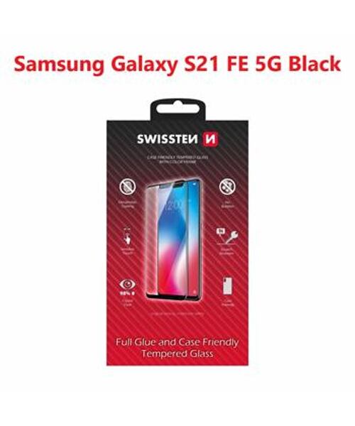 SKLO SWISSTEN FULL GLUE, COLOR FRAME, CASE FRIENDLY PRO SAMSUNG G990 GALAXY S21 FE 5G ČERNÉ