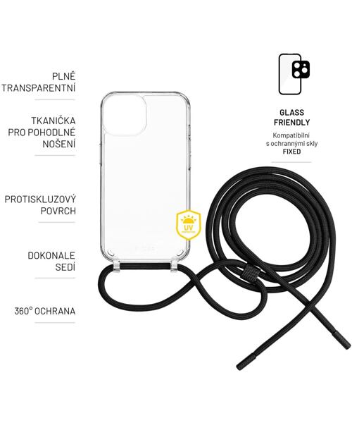 Pouzdro FIXED Pure Neck s černou šňůrkou na krk pro Apple iPhone 14 Pro Max