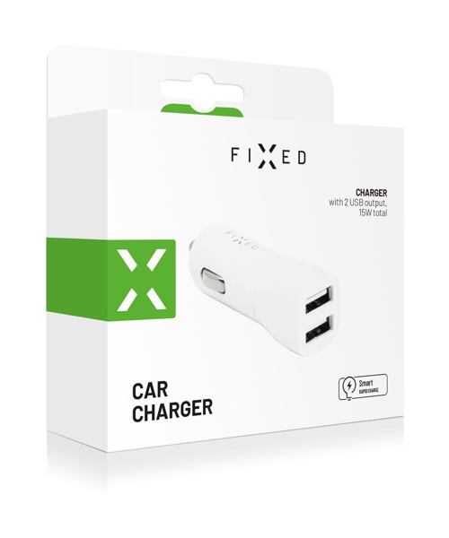 Autonabíječka FIXED s 2xUSB výstupem, 15W Smart Rapid Charge, bílá