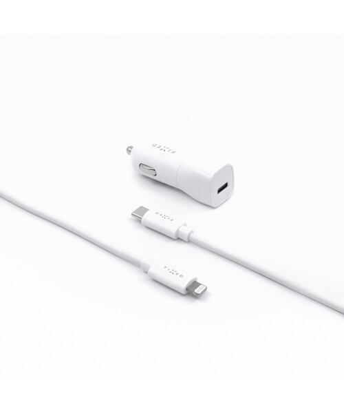 Set autonabíječky FIXED s USB-C výstupem a USB-C/Lightning kabelu, podpora PD, 1 metr, MFI, 18W, bíl
