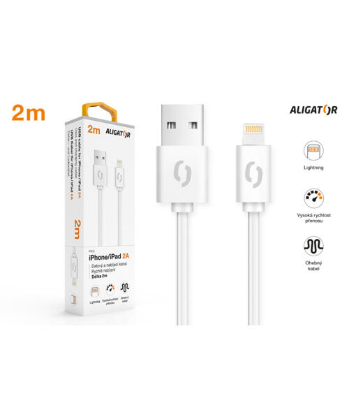 Datový kabel ALIGATOR 2A iPhone lightning 2m, bílý