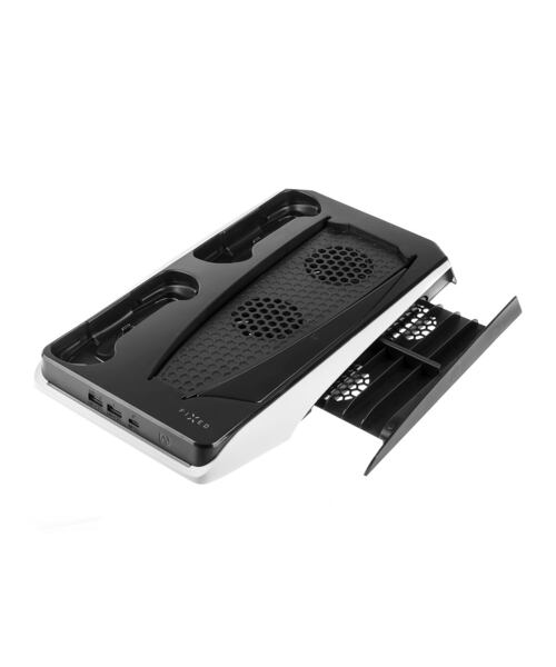 Multifunkční stanice FIXED pro PlayStation 5 s chlazením a nabíjením pro dva ovladače DualSense, čer