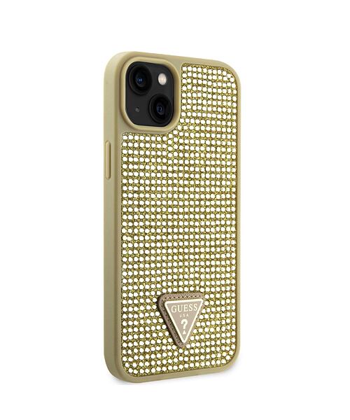 Guess Rhinestones Triangle Metal Logo Kryt pro iPhone 15 Gold