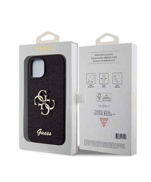 Guess PU Fixed Glitter 4G Metal Logo Zadní Kryt pro iPhone 13 Black