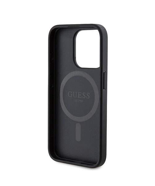 Guess PU Leather 4G Colored Ring MagSafe Zadní Kryt pro iPhone 15 Pro Black