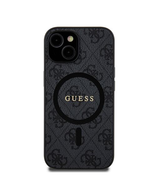 Guess PU Leather 4G Colored Ring MagSafe Zadní Kryt pro iPhone 15 Black