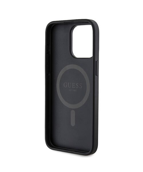 Guess PU Leather 4G Colored Ring MagSafe Zadní Kryt pro iPhone 15 Pro Max Black