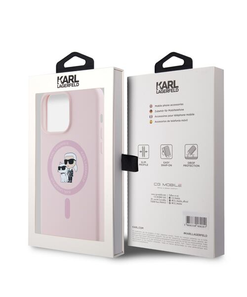 Karl Lagerfeld Liquid Silicone Karl and Choupette Magsafe Zadní Kryt pro iPhone 15 Pro Pink