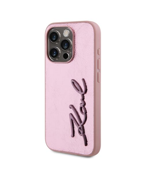 Karl Lagerfeld Wrinkled PU Signature Logo Zadní Kryt pro iPhone 15 Pro Max Pink
