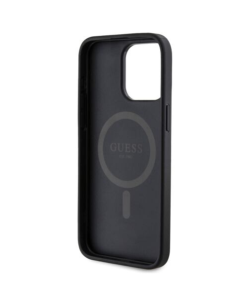 Guess PU Leather 4G Colored Ring MagSafe Zadní Kryt pro iPhone 15 Pro Black