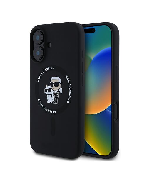 Karl Lagerfeld Liquid Silicone Karl and Choupette MagSafe Zadní Kryt pro iPhone 16 Black