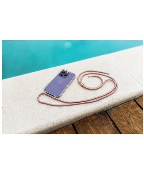 Pouzdro FIXED Pure Neck s růžovou šňůrkou na krk pro Apple iPhone 15 Plus