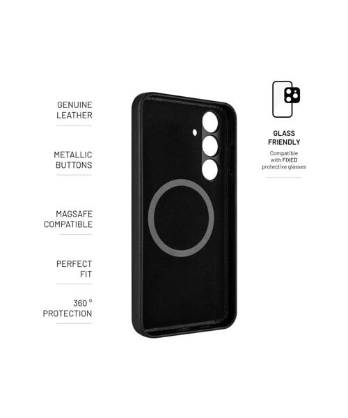 Kožený zadní kryt FIXED MagLeather s podporou MagSafe pro Samsung Galaxy S24+, černý