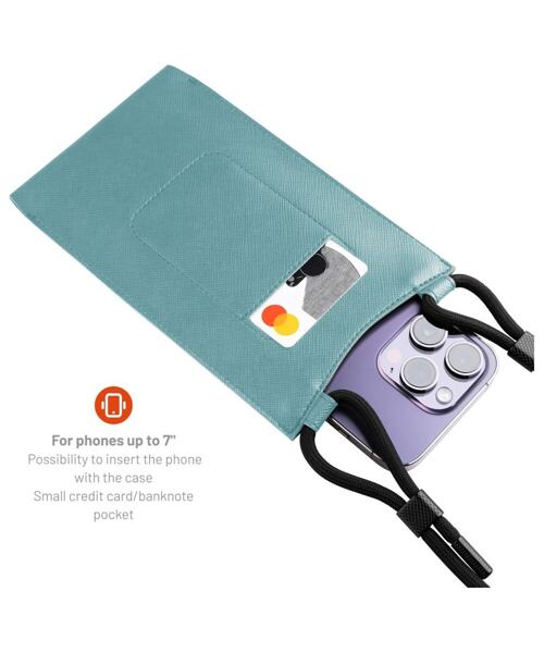 Taštička přes rameno s kapsou FIXED Verona s černou šňůrkou pro mobilní telefony do 7", světle tyrky