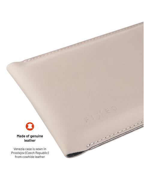 Kožená taštička přes rameno s kapsou FIXED Venezia pro 7" mobilní telefony s béžovým řetízkem, krémo