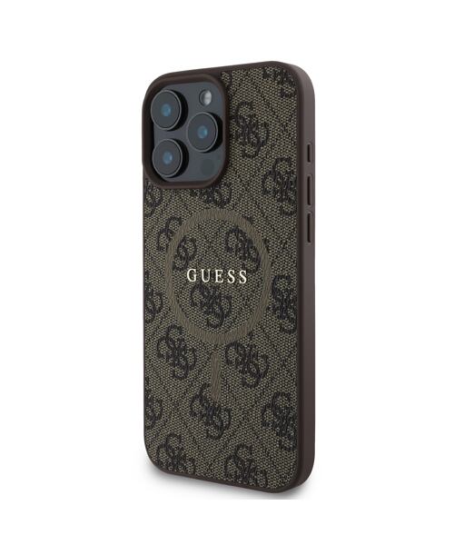 Guess PU Leather 4G Colored Ring MagSafe Zadní Kryt pro iPhone 16 Pro Brown