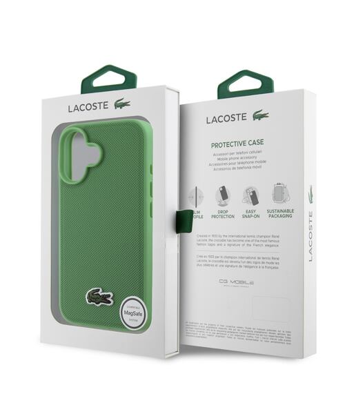 Lacoste Iconic Petit Pique Woven Logo MagSafe Zadní Kryt pro iPhone 16 Plus Green