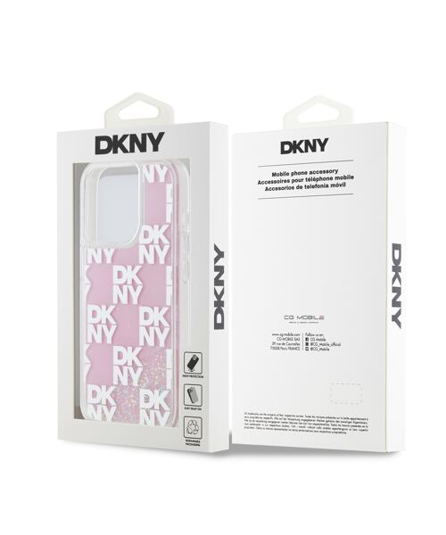 DKNY Liquid Glitter Checkered Pattern Zadní Kryt pro iPhone 15 Pro Pink