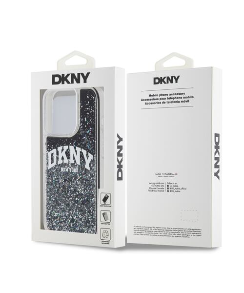 DKNY Liquid Glitter Arch Logo Zadní Kryt pro iPhone 15 Pro Black