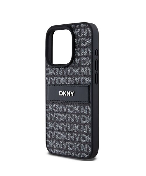 DKNY PU Leather Repeat Pattern Tonal Stripe Zadní Kryt pro iPhone 15 Pro Max Black