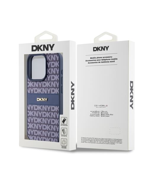 DKNY PU Leather Repeat Pattern Tonal Stripe Zadní Kryt pro iPhone 14 Pro Blue