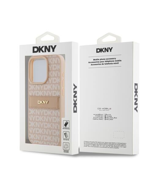 DKNY PU Leather Repeat Pattern Tonal Stripe Zadní Kryt pro iPhone 15 Pro Max Pink
