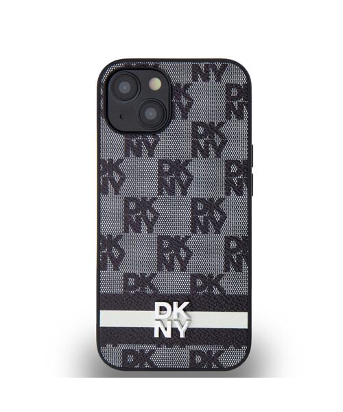 DKNY PU Leather Checkered Pattern and Stripe Zadní Kryt pro iPhone 14 Black