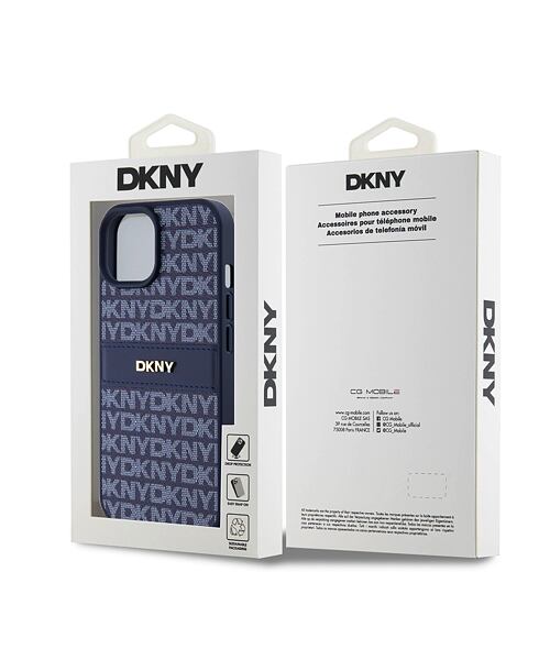 DKNY PU Leather Repeat Pattern Tonal Stripe Zadní Kryt pro iPhone 15 Blue
