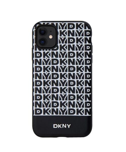 DKNY PU Leather Repeat Pattern Bottom Stripe MagSafe Zadní Kryt pro iPhone 11 Black