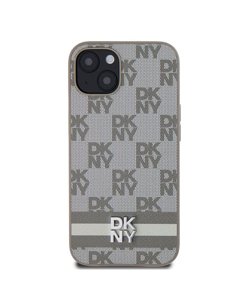 DKNY PU Leather Checkered Pattern and Stripe Zadní Kryt pro iPhone 13 Beige