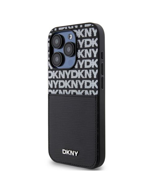 DKNY PU Leather Repeat Pattern Card Pocket Zadní Kryt pro iPhone 14 Pro Max Black