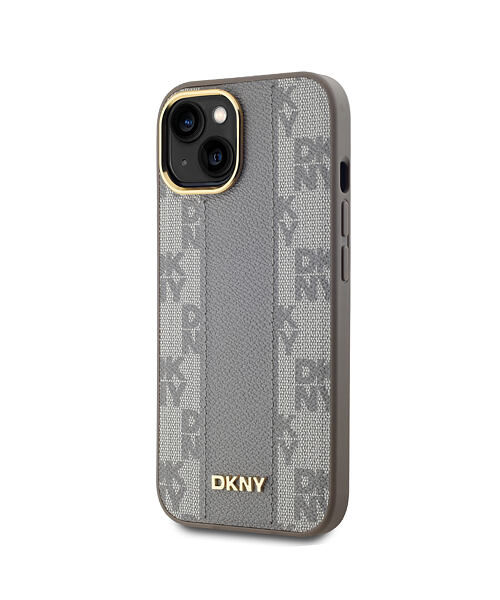 DKNY PU Leather Checkered Pattern Magsafe Zadní Kryt pro iPhone 15 Beige